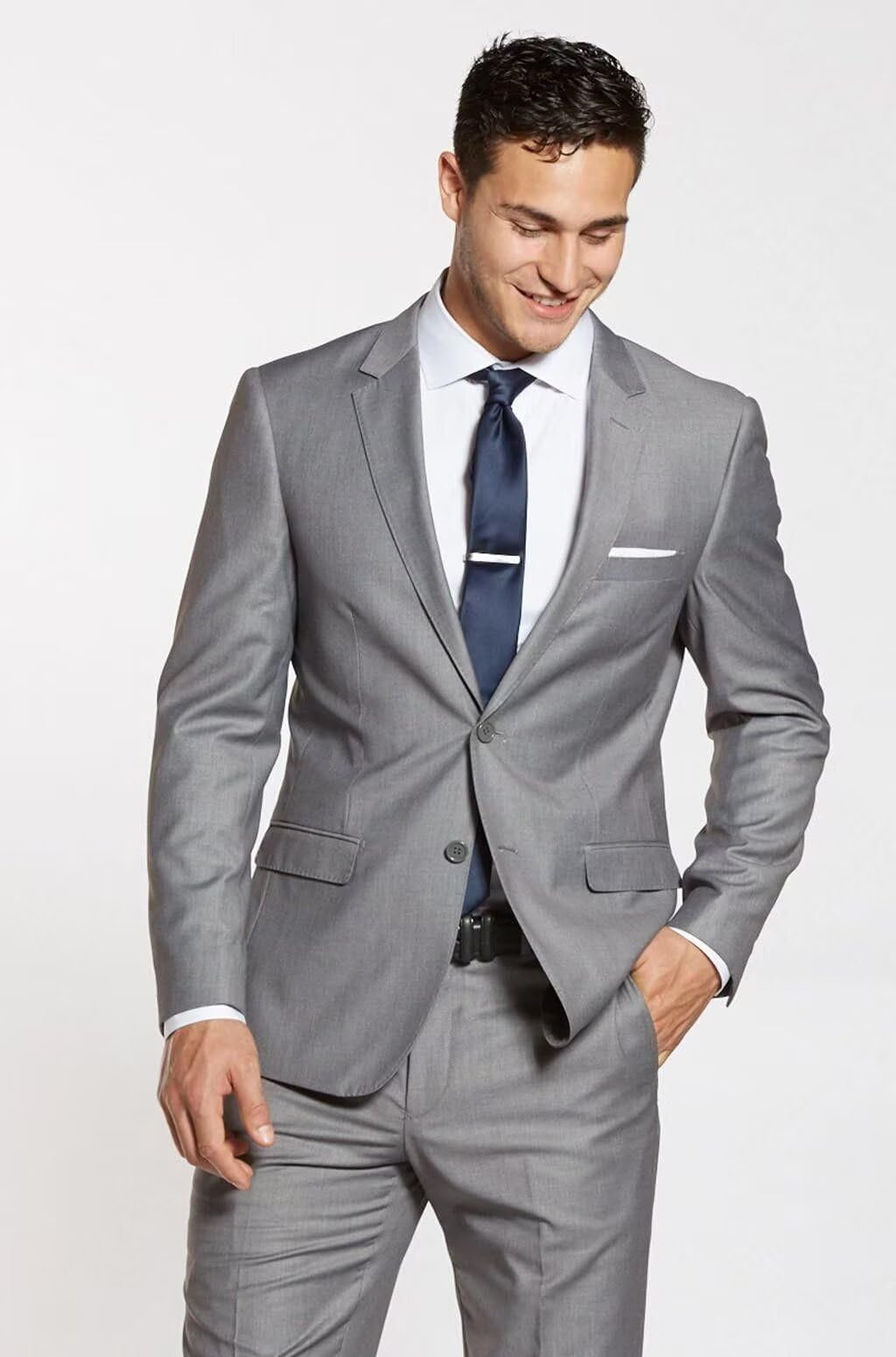 HUUTOE Light Grey Suits for Men 3 Piece Light Grey Suit Slim Fit Mens Prom Suits for Stretch Groomsmen Wedding Tuxedo for Men Groom 2025 Traje para Hombre 44 XL