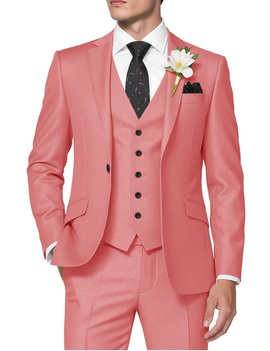 HUUTOE Coral Suits for Men 3 Piece Coral Suit Slim Fit Mens Prom Suits for Stretch Groomsmen Wedding Tuxedo for Men Groom 2025 Traje para Hombre 44 XL