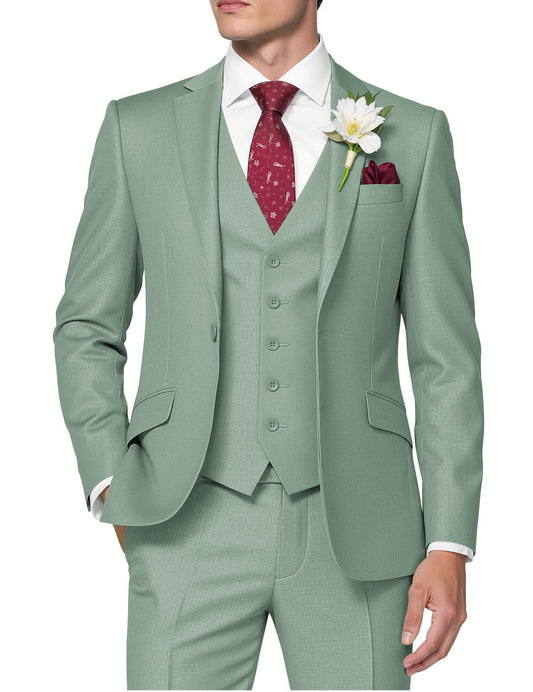 HUUTOE Sage Green Suit Men Oliver Green Suit Men Wedding 3 Piece Regular Suits Sage Modern Fit Guest Father Wedding Suits for Man Slim Fit XL