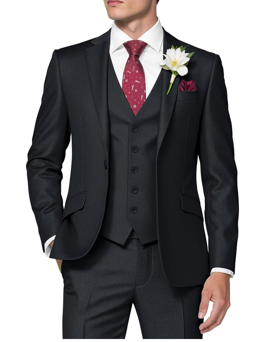 HUUTOE Black Suits for Men 3 Piece Black Suit Slim Fit Mens Prom Suits for Stretch Groomsmen Wedding Tuxedo for Men Groom 2025 Traje para Hombre 44 XL