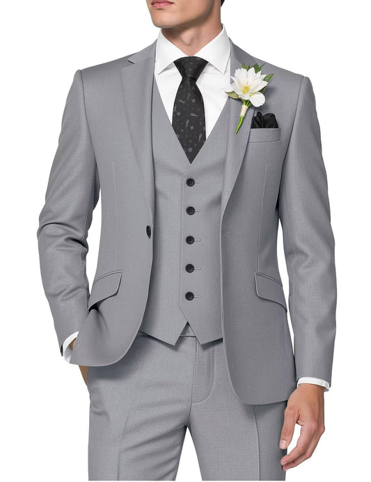 HUUTOE Light Grey Suits for Men 3 Piece Light Grey Suit Slim Fit Mens Prom Suits for Stretch Groomsmen Wedding Tuxedo for Men Groom 2025 Traje para Hombre 44 XL