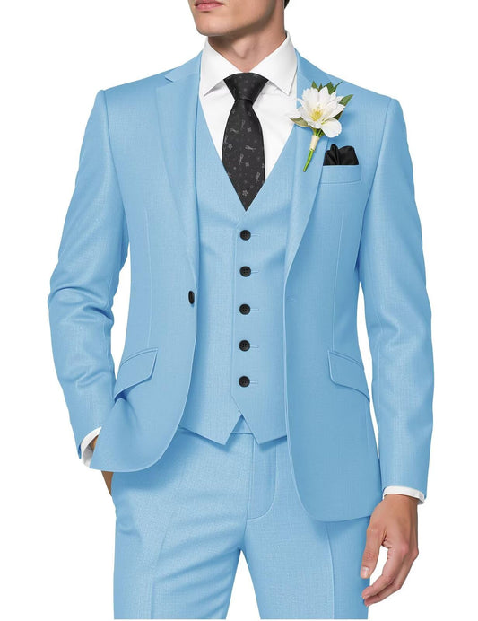 HUUTOE Light Blue Suits for Men 3 Piece Light Blue Suit Slim Fit Mens Prom Suits for Stretch Groomsmen Wedding Tuxedo for Men Groom 2025 Traje para Hombre 44 XL
