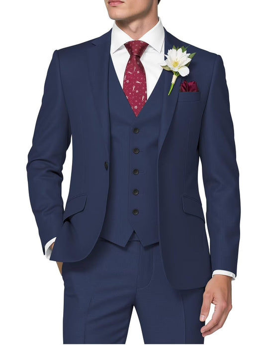 HUUTOE Navy Blue Suits for Men 3 Piece Navy Blue Suit Slim Fit Mens Prom Suits for Stretch Groomsmen Wedding Tuxedo for Men Groom 2025 Traje para Hombre 44 XL