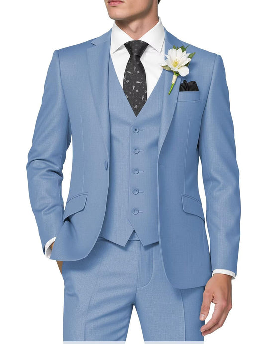HUUTOE Dusty Blue Suit for Men Mens Elegant Light Blue Wedding Suit Mens Slim Fit 3 Piece Dress Suits Tuxedo for Men Slim Fit for Man XL-Traje de Boda para Hombre