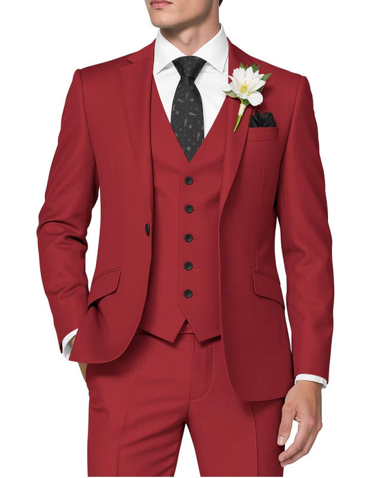 HUUTOE Red Suits for Men 3 Piece Red Suit Slim Fit Mens Prom Suits for Stretch Groomsmen Wedding Tuxedo for Men Groom 2025 Traje para Hombre 44 XL