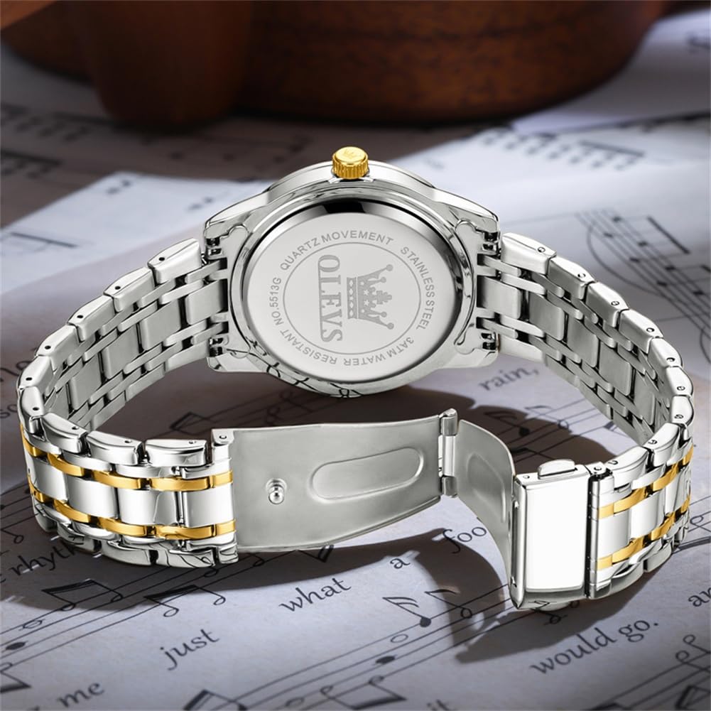 OLEVS Silver Watch for Men Simple Business Dress Analog Quartz Stainless Steel Waterproof Luminous Date Diamond Men Watch