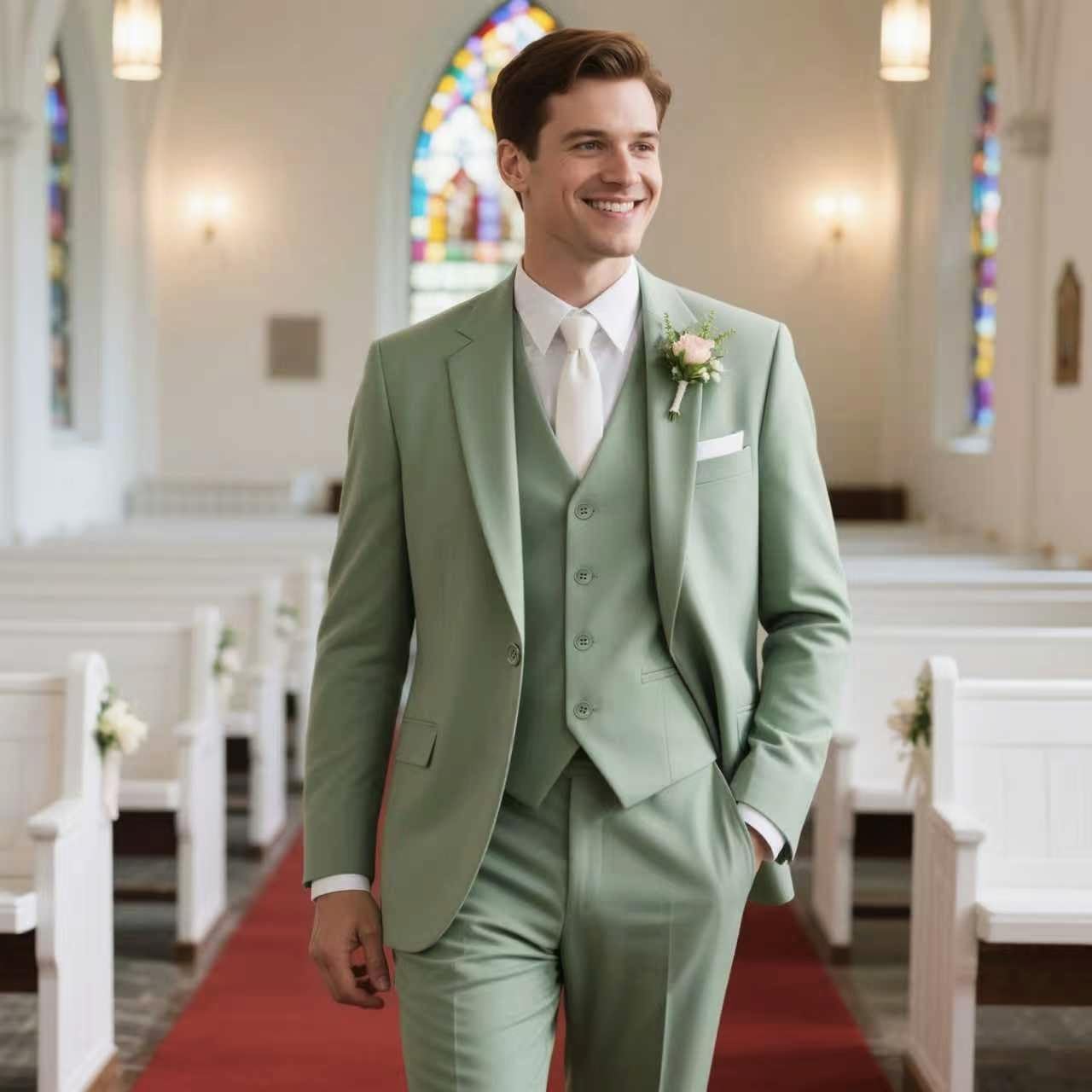 HUUTOE Sage Green Suit Men Oliver Green Suit Men Wedding 3 Piece Regular Suits Sage Modern Fit Guest Father Wedding Suits for Man Slim Fit XL