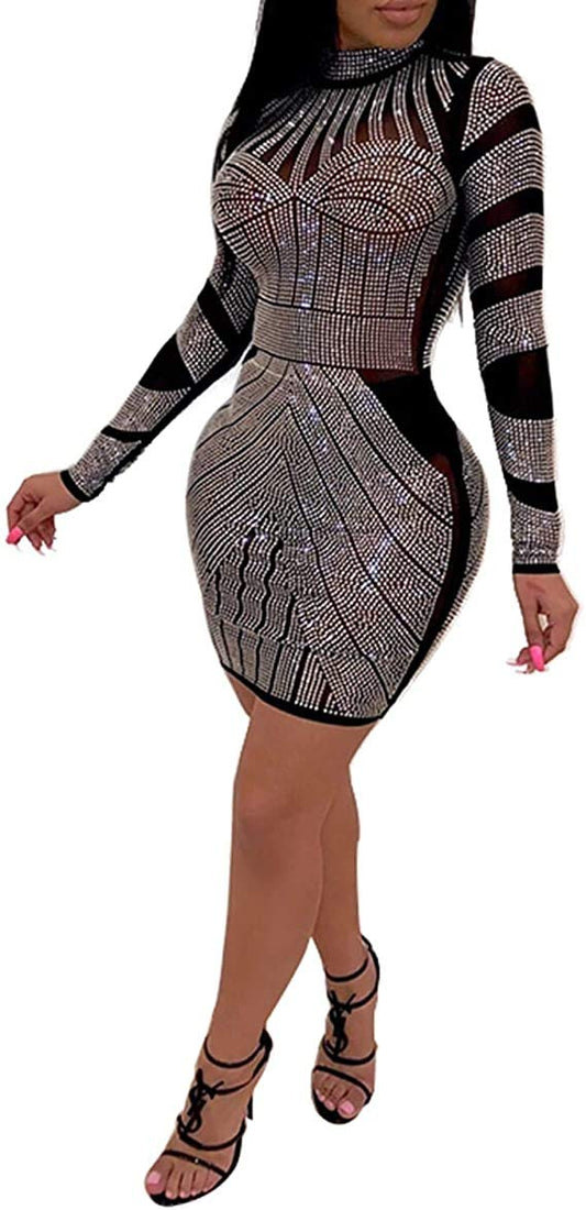 Women Sexy hot Diamond Process Sexy Dress Party Club Night Dress (2020 Black, S)