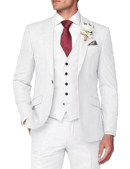 HUUTOE White Suits for Men 3 Piece White Suit Slim Fit Mens Prom Suits for Stretch Groomsmen Wedding Tuxedo for Men Groom 2025 Traje para Hombre 44 XL