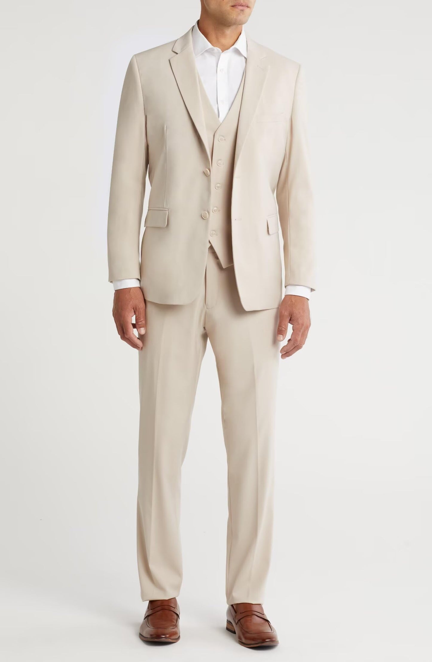 HUUTOE Beige Tuxedo for Men Tan Mens 3 Piece Suit Beige Tux Prom Suits for Men Regular Fit Wedding Summer Cream Tux Suit Set with Vest - Ternos de Vestir para Hombres XL Pants
