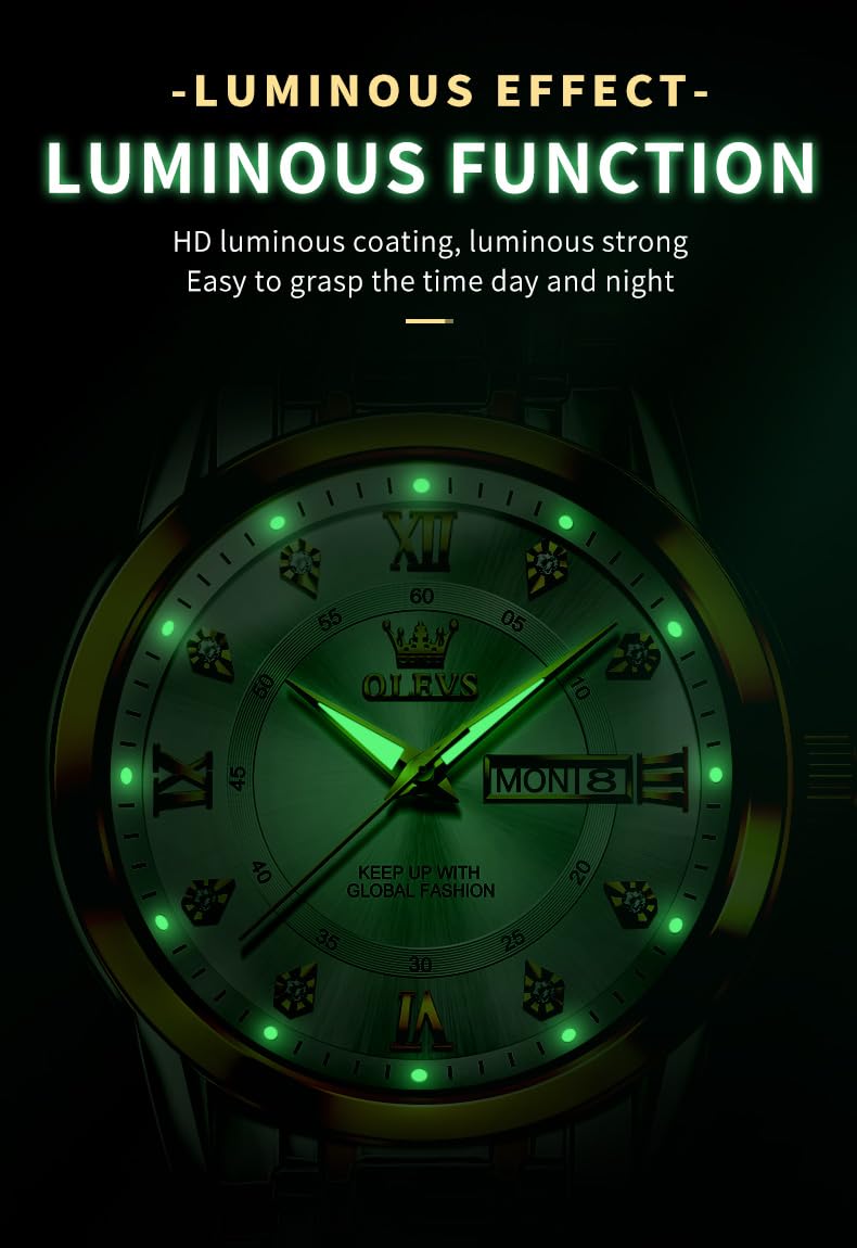 OLEVS Silver Watch for Men Simple Business Dress Analog Quartz Stainless Steel Waterproof Luminous Date Diamond Men Watch