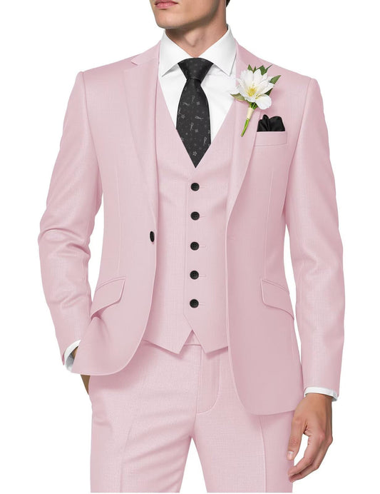 HUUTOE Light Pink Suits for Men 3 Piece Light Pink Suit Slim Fit Mens Prom Suits for Stretch Groomsmen Wedding Tuxedo for Men Groom 2025 Traje para Hombre 44 XL