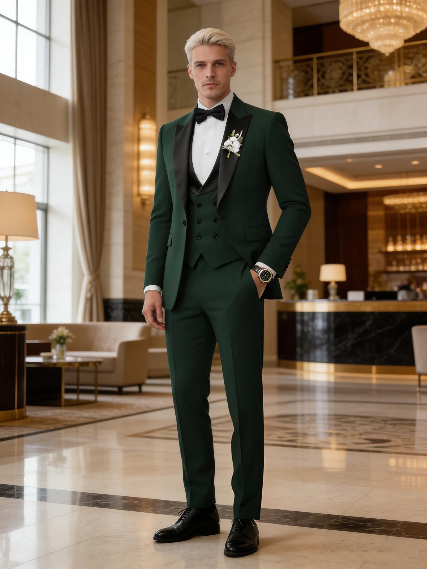 TIJOFA Tuxedo Suits Men 3 Piece Slim Fit Double Breasted Suits for Men White Tux Elegant Wedding Prom Party Business Tuxedo L