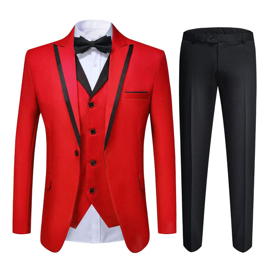 YFFUSHI Men's 3 Piece Suit Slim Fit Notched Lapel One Button Solid Jacket Vest Pants Red Xtra large