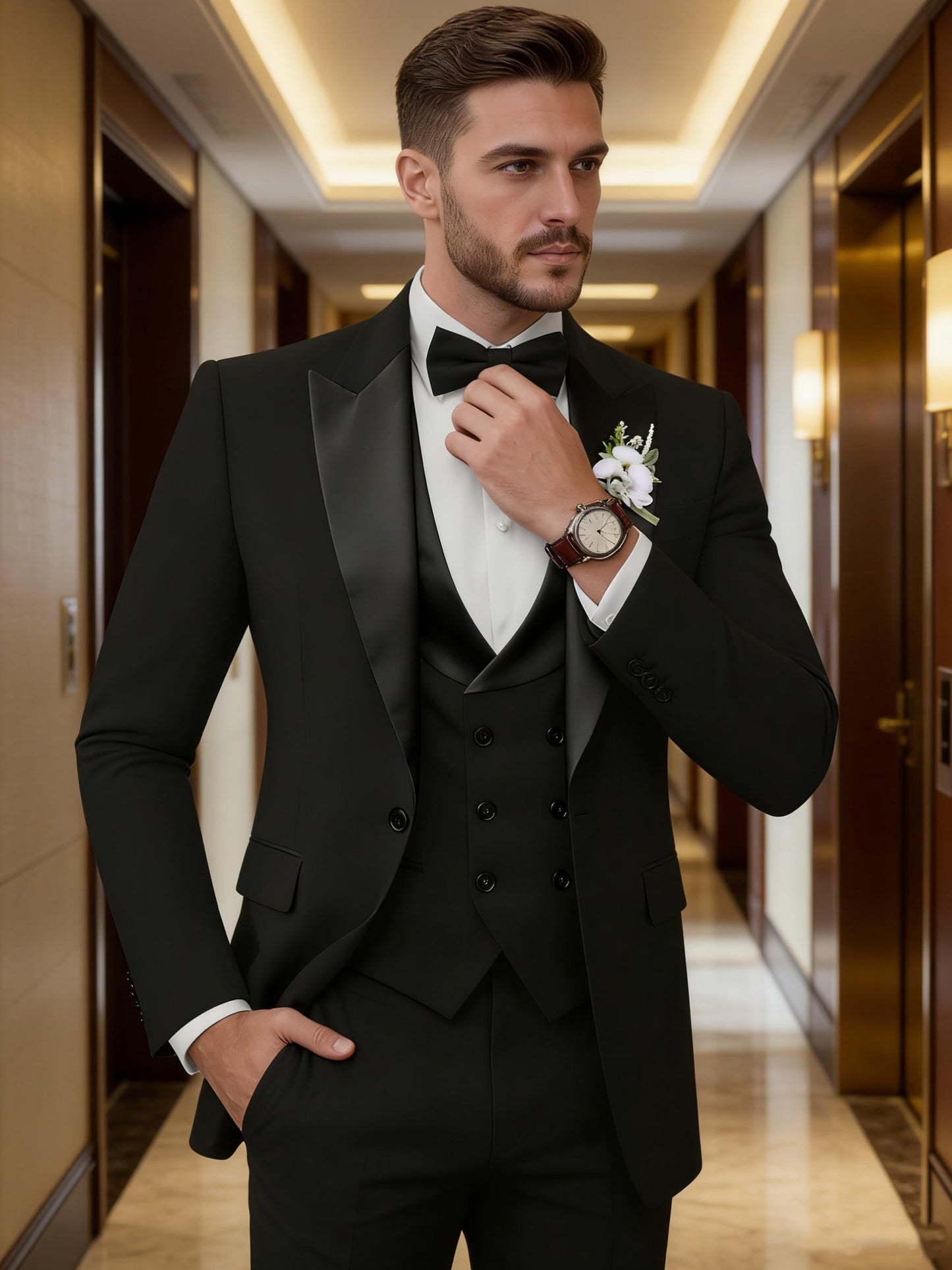 TIJOFA Tuxedo Suits Men 3 Piece Slim Fit Double Breasted Suits for Men Silver Grey Tux Elegant Wedding Prom Party Business Tuxedo L