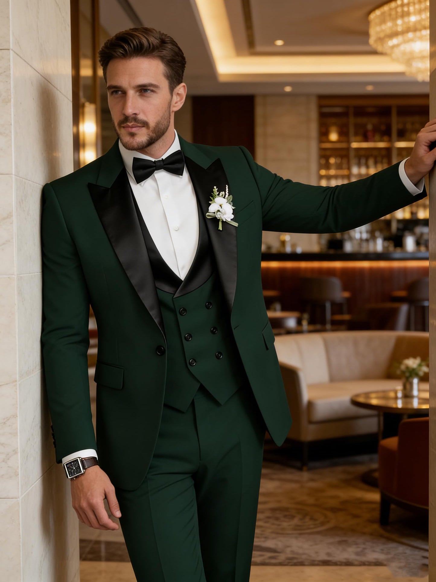 TIJOFA Tuxedo Suit for Men 3 Piece Black Double Breasted Suits Slim Fit for Wedding Party Tuxedo for Men Formal Prom Dinner One Button Blazer Vest Pants Set M