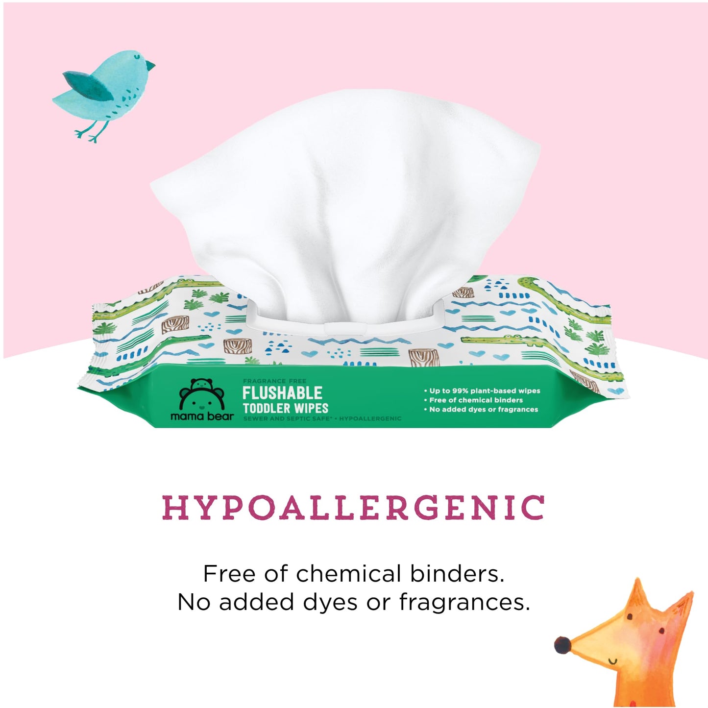 Amazon Brand - Mama Bear Toddler Toilet Wipes, Fragrance Free, Plant-Based Hypoallergenic, 336 Count, 8 Packs of 42
