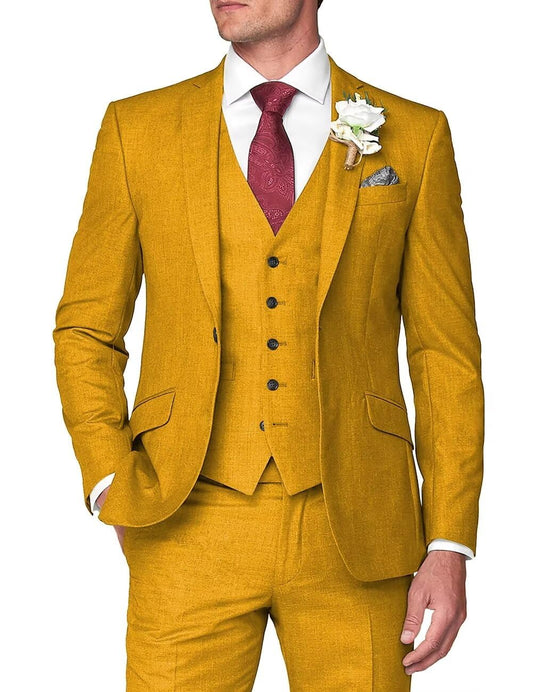 HUUTOE Yellow Suits for Men 3 Piece Yellow Suit Slim Fit Mens Prom Suits for Stretch Groomsmen Wedding Tuxedo for Men Groom 2025 Traje para Hombre 44 XL