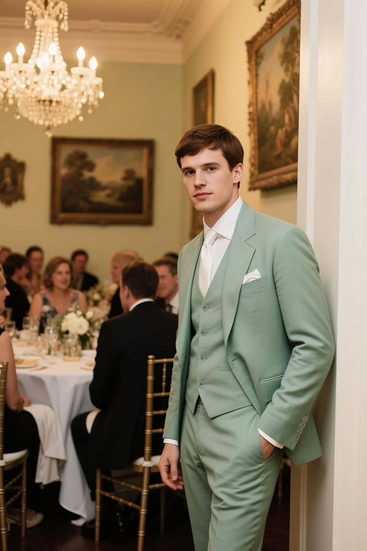 HUUTOE Sage Green Suit Men Oliver Green Suit Men Wedding 3 Piece Regular Suits Sage Modern Fit Guest Father Wedding Suits for Man Slim Fit XL