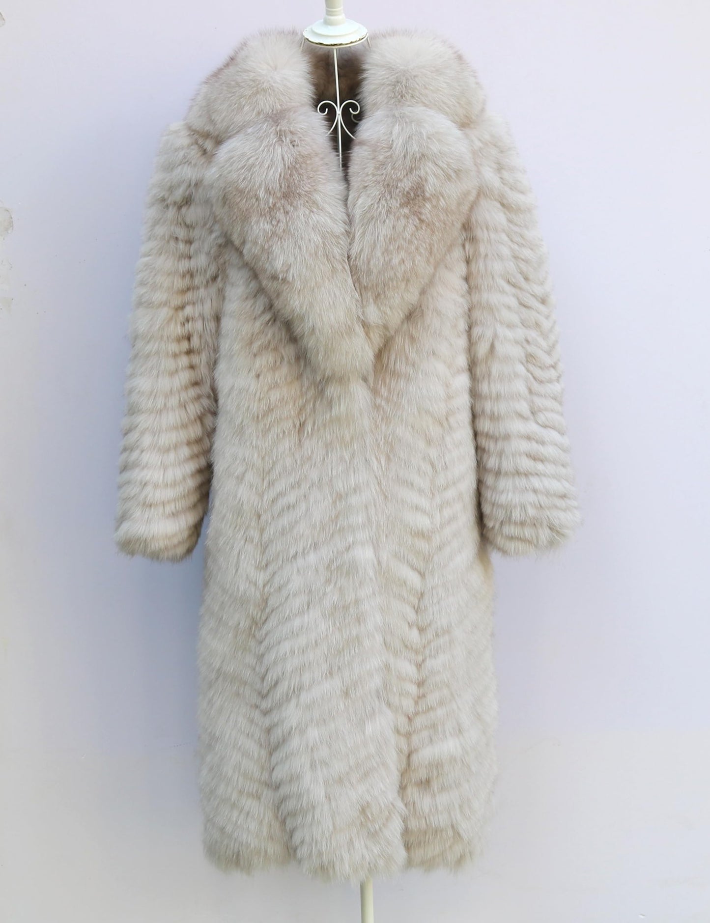 Annsirgra Women's Genuine Fox Fur Jacket Winter Coat Long Fuzzy Outerwear Turn-down Collar