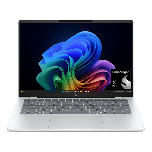 HP OmniBook 5 14 inch Next Gen AI PC, OLED Display, Snapdragon X Plus X1P-42-100, 16 GB RAM, 1 TB SSD, Qualcomm Adreno GPU, Windows 11 Home, Copilot+ PC, Glacier Silver, 14-he0099nr