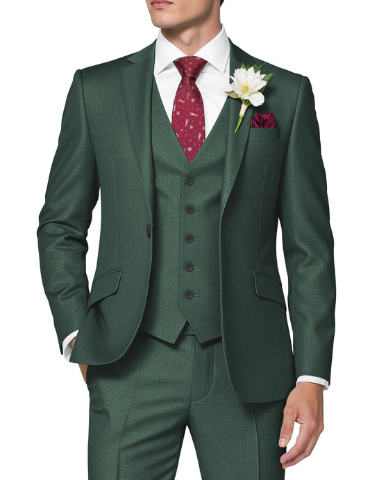 HUUTOE Groomsmen Suit Set Men's Suits Regular Fit 3 Piece Man Wedding Prom Suit Men Suits Slim Fit Traje De Boda para Hombre Dark Green, X-Large
