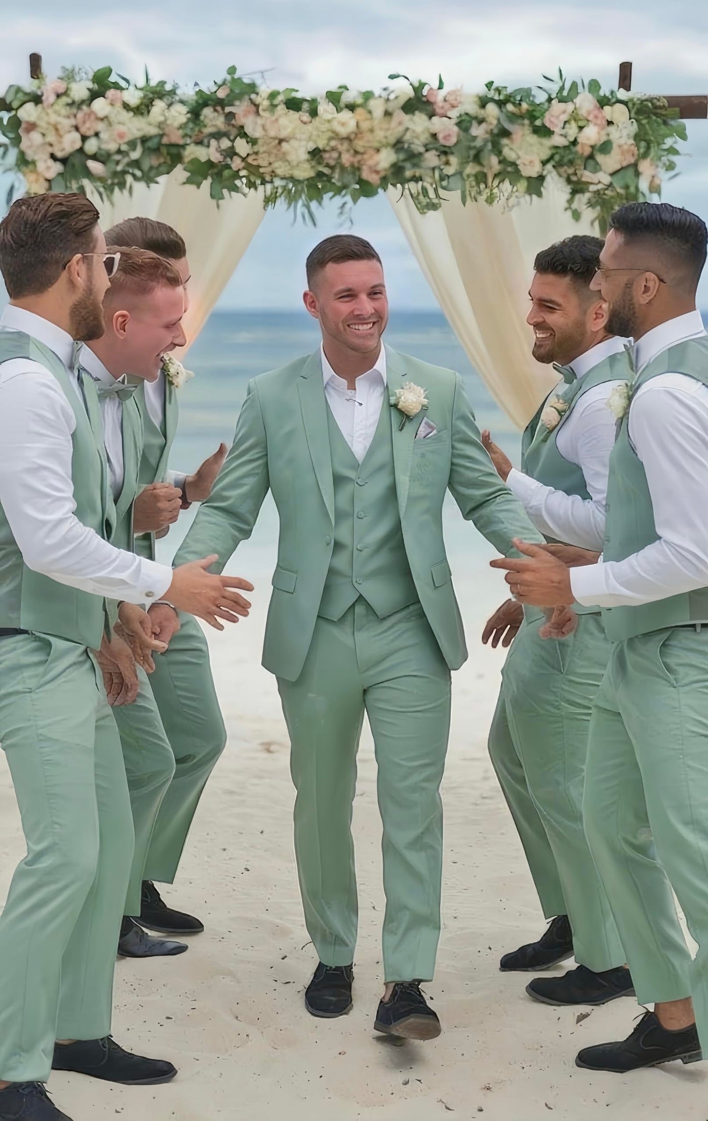 HUUTOE Sage Green Suit Men Oliver Green Suit Men Wedding 3 Piece Regular Suits Sage Modern Fit Guest Father Wedding Suits for Man Slim Fit XL