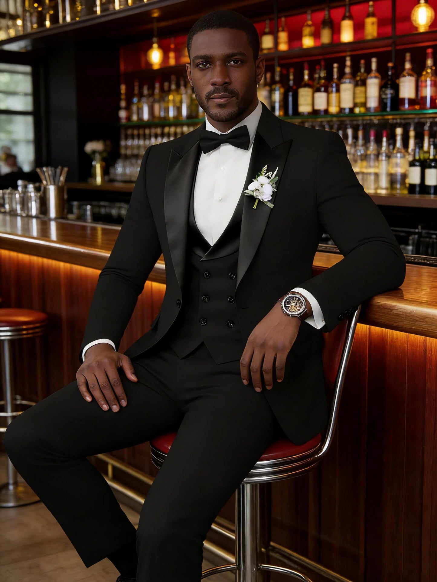 TIJOFA Tuxedo Suits Men 3 Piece Slim Fit Double Breasted Suits for Men Silver Grey Tux Elegant Wedding Prom Party Business Tuxedo L