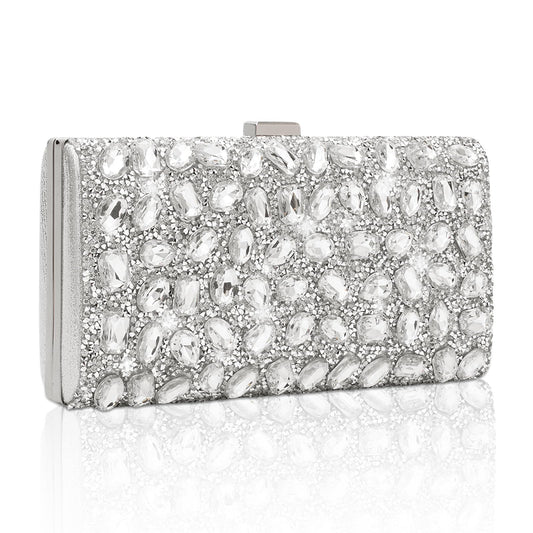 YYW Women Rhinestone Clutch Purse Evening Bag Sparkly Crystal Beaded Handbag for Party (Silver)