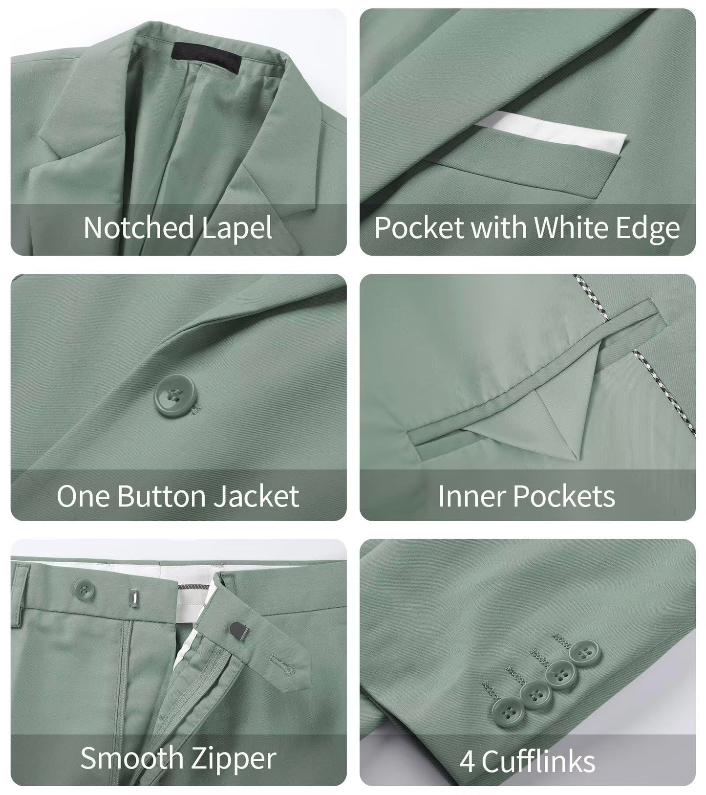 HUUTOE Sage Green Suit Men Oliver Green Suit Men Wedding 3 Piece Regular Suits Sage Modern Fit Guest Father Wedding Suits for Man Slim Fit XL