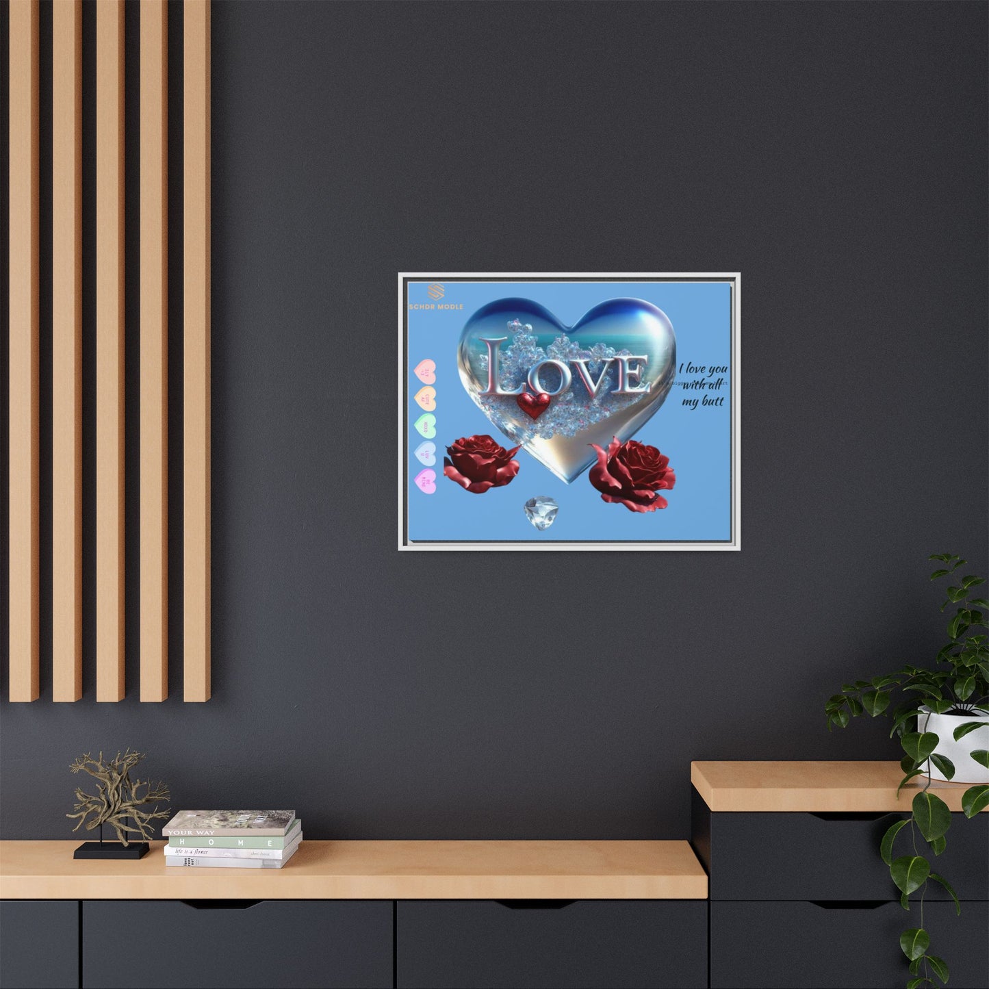 Framed Love Canvas Art - Heart & Flower Design - Perfect Gift for Valentine's Day